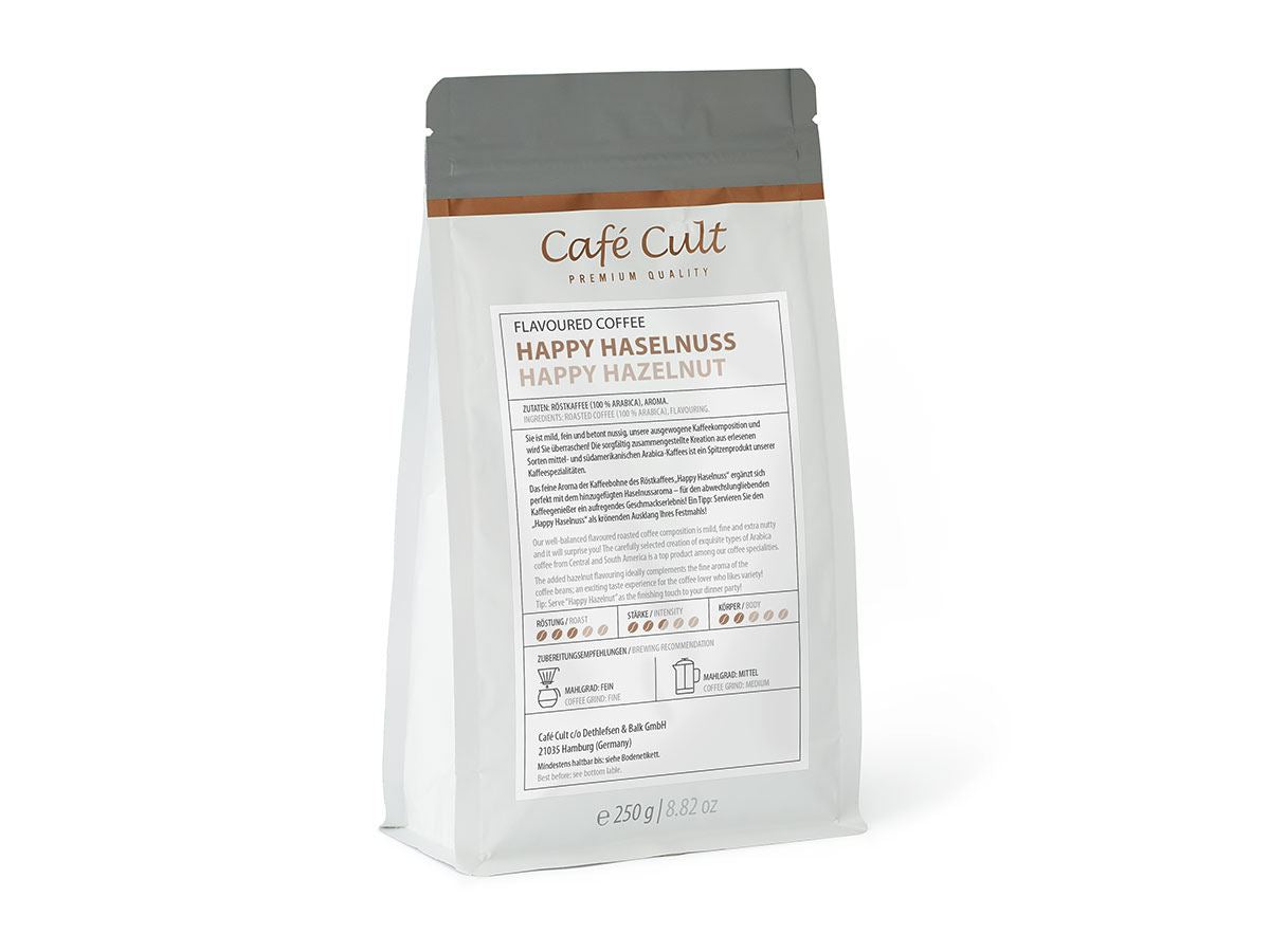 Kaffee Happy Haselnuss 250 g, ganze Bohne aromatisiert