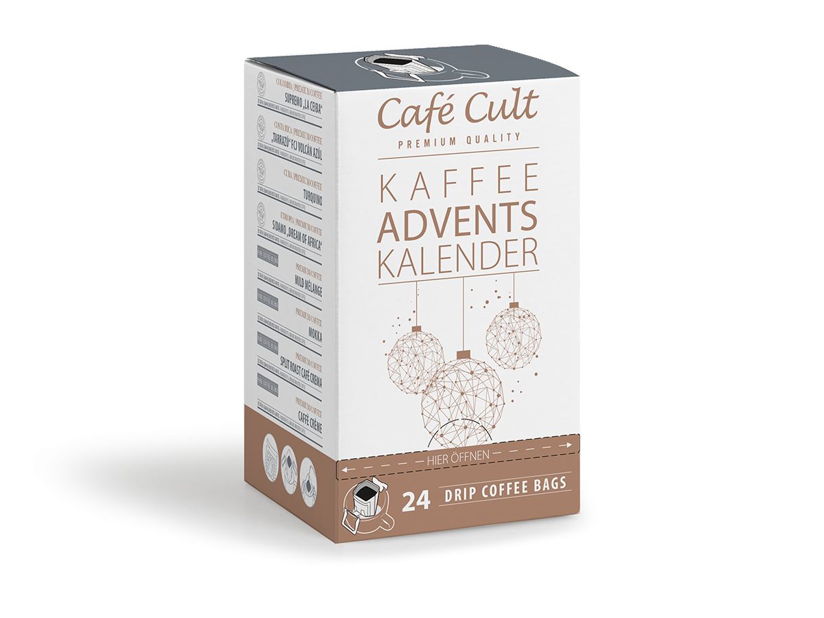Kaffee-Adventskalender „Geo Kugel“ mit 24 Kaffee DripBags einzeln im Sachet verpackt