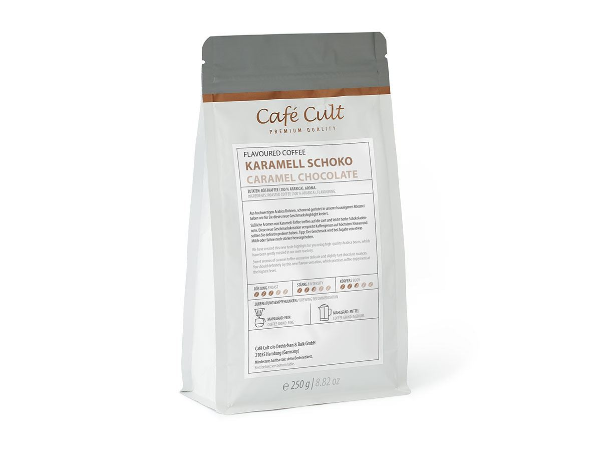 Kaffee Karamell Schoko 250 g, ganze Bohne aromatisiert