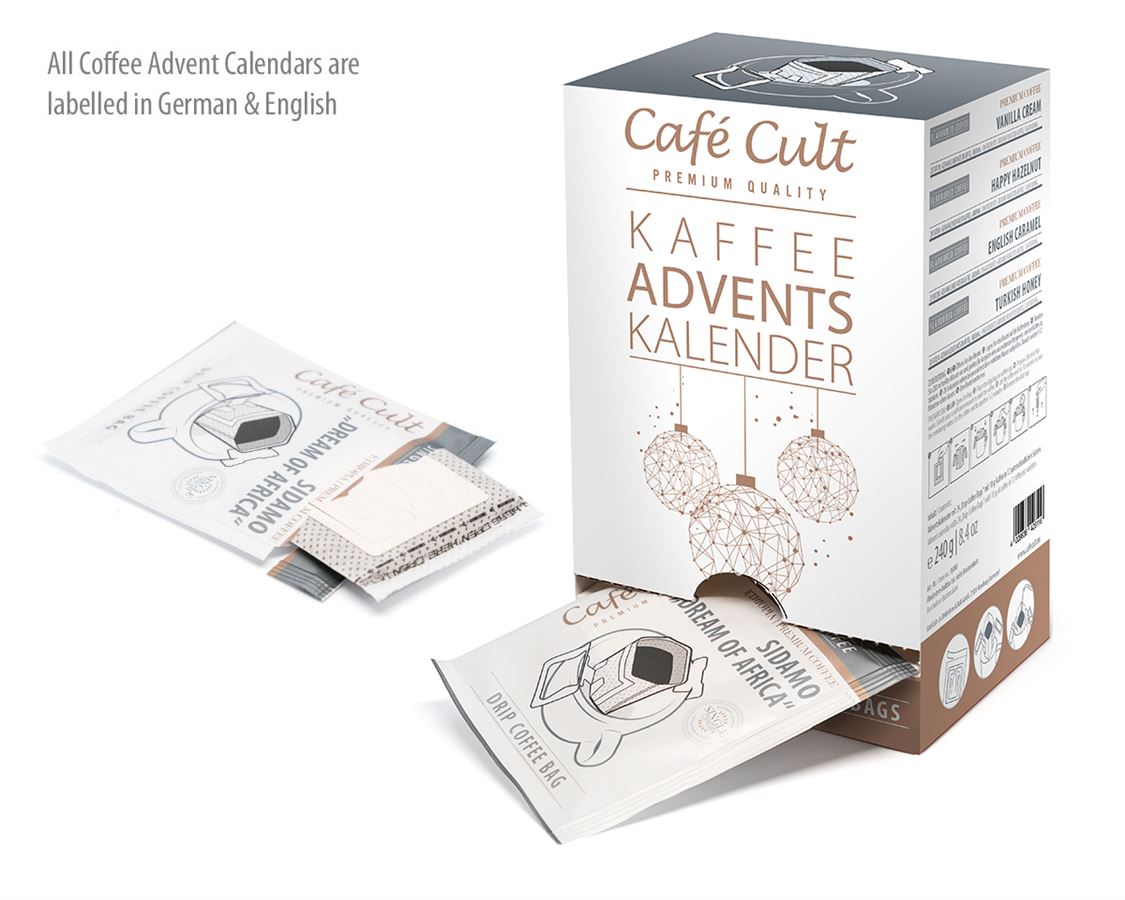 Kaffee-Adventskalender „Geo Kugel“ mit 24 Kaffee DripBags einzeln im Sachet verpackt