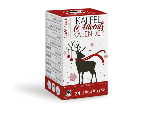 Kaffee-Adventskalender „Winter-Hirsch“ mit 24 Kaffee DripBags einzeln im Sachet verpackt