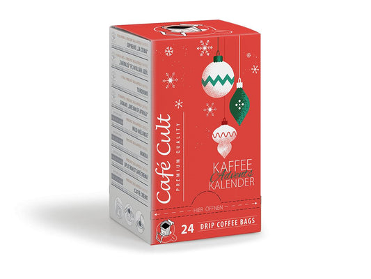 Kaffee-Adventskalender „Weihnachtskugel“ mit 24 Kaffee DripBags einzeln im Sachet verpackt