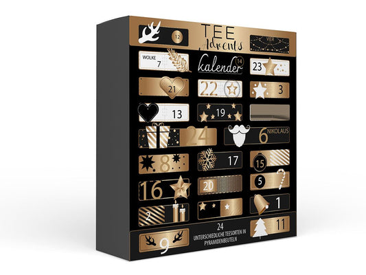 XL Tee Adventskalender „Goldene Weihnachten“ mit 24 Pyramidenbeuteln