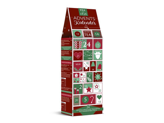 Tee-Adventskalender „Rote Türen“ mit 24 Pyramidenbeuteln