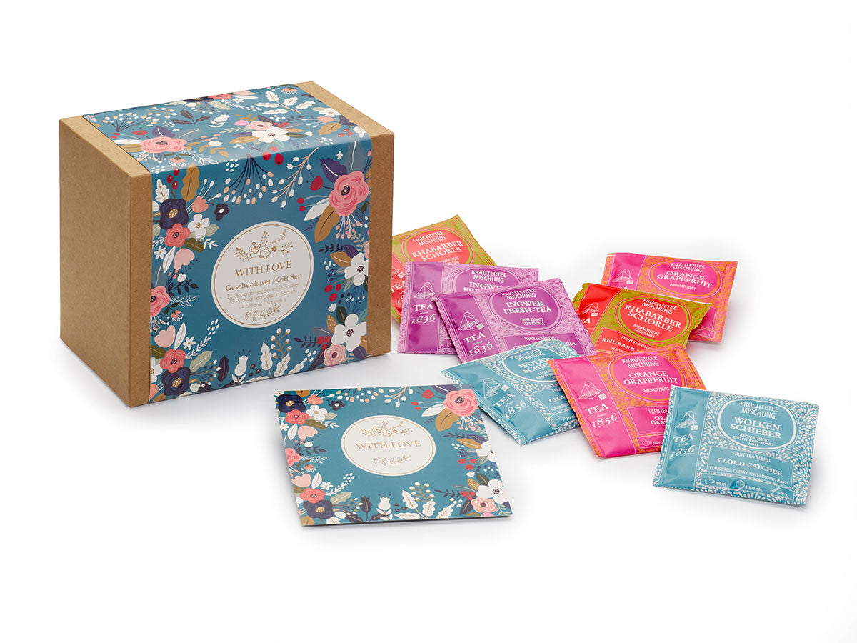 Geschenkset „With love“ 28 Pyramidenbeutel im Sachet