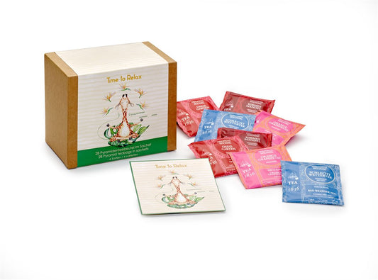 Geschenkset „Time to Relax“ 28 Pyramidenbeutel im Sachet