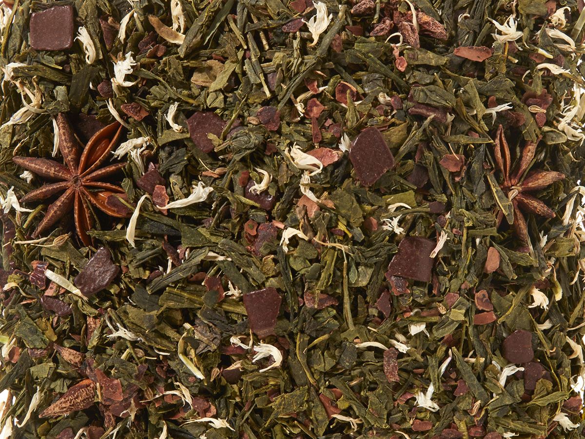 Grünteemischung Sencha Schokotrüffel mit Anis aromatisiert