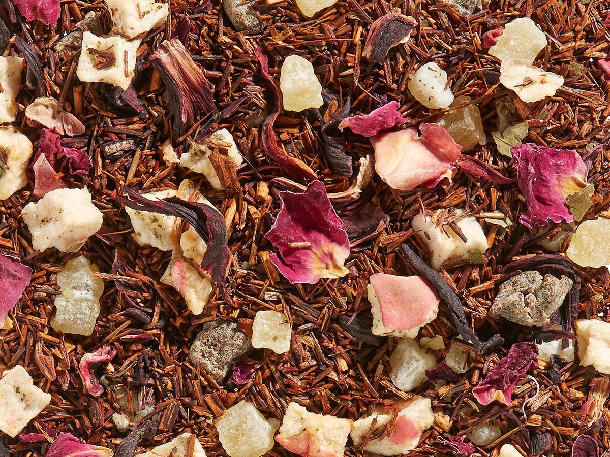 Rotbuschteemischung Tropical Glow [Pfirsich-Hibiskus-Note] aromatisiert, Sommertee