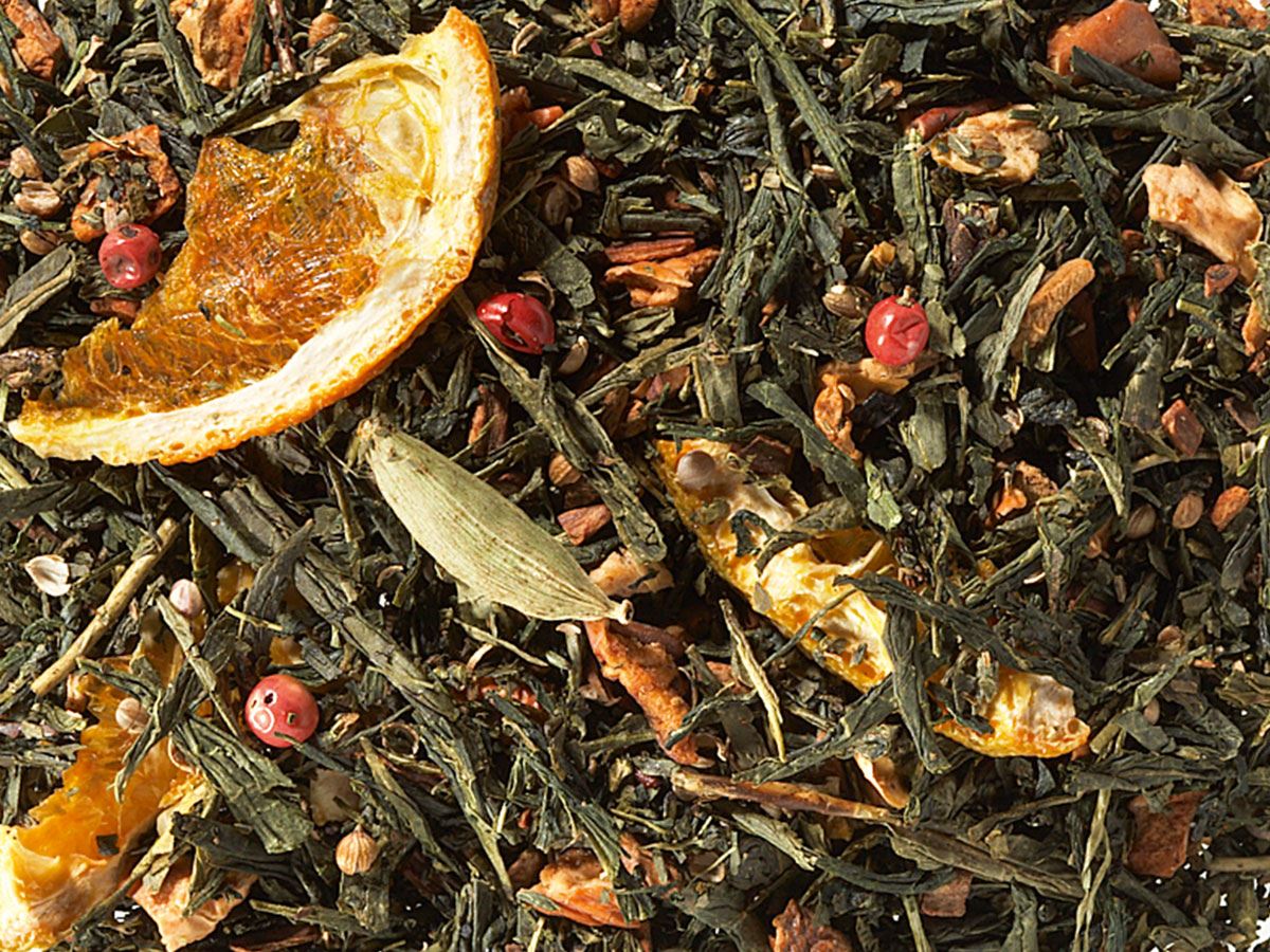 Grünteemischung Sencha Orangenplätzchen aromatisiert
