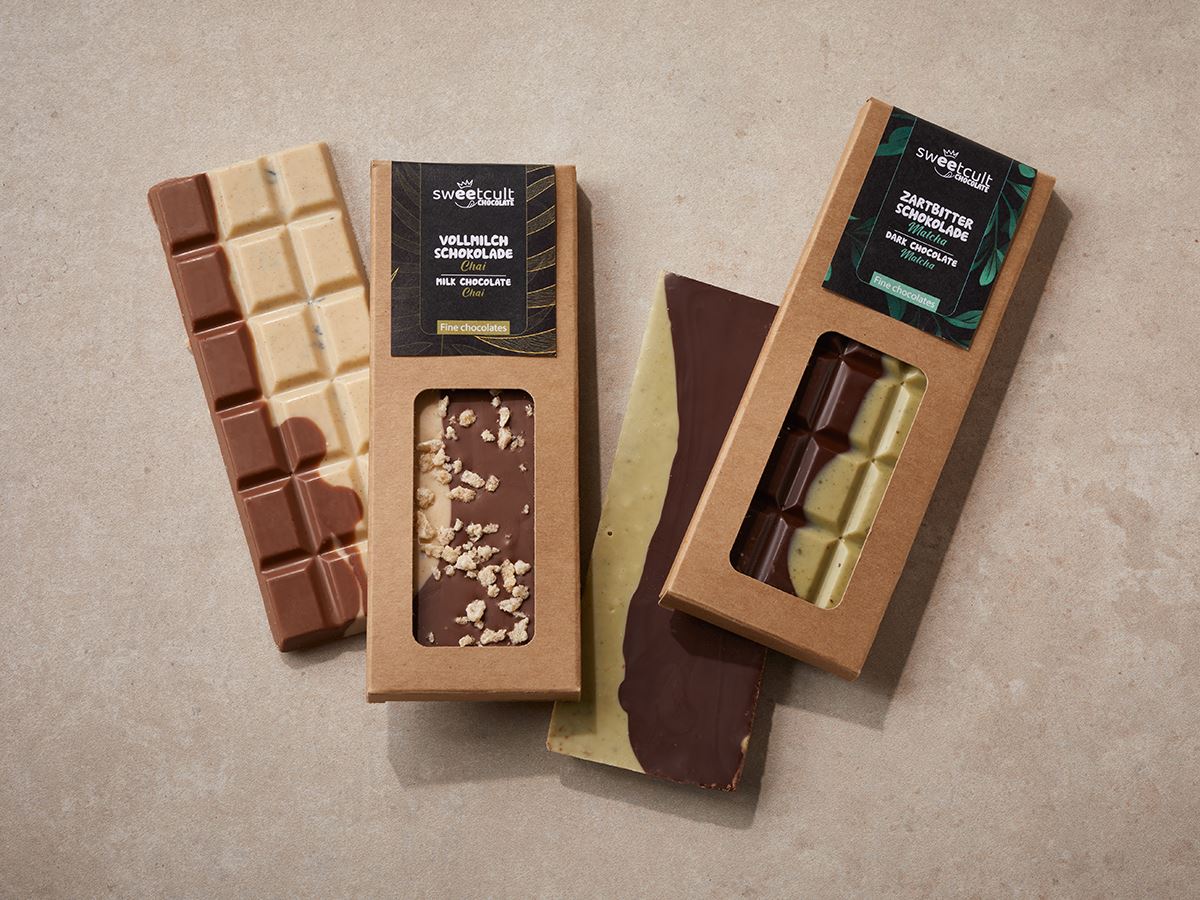 Schokoladentafel handgefertigt Zartbitter-Matcha / Vollmilch-Chai 50 g