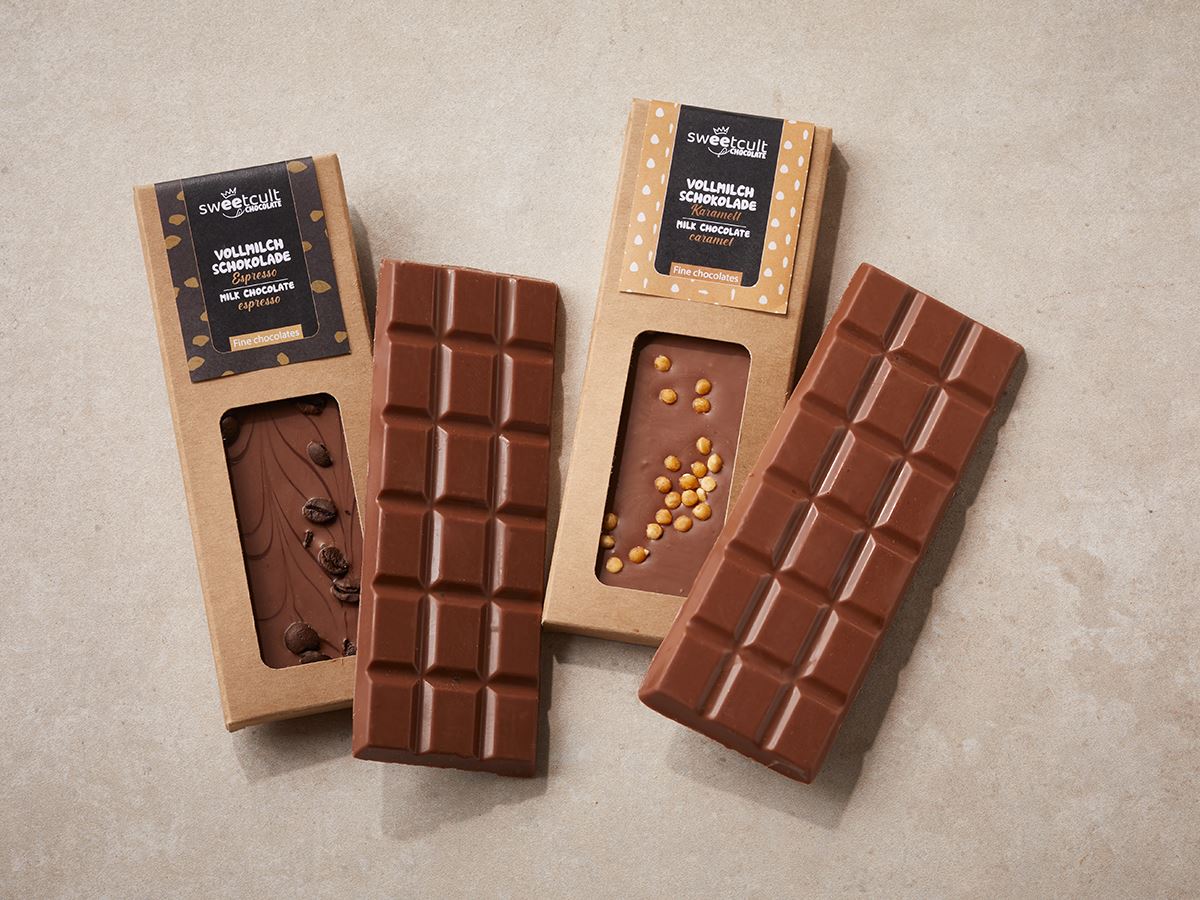 Schokoladentafel handgefertigt Vollmilch-Espresso / Vollmilch gesalzenes Karamell 50 g