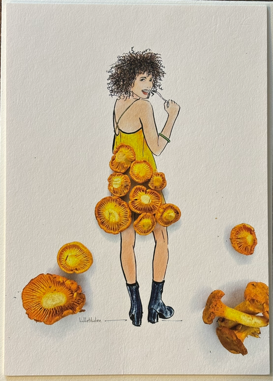 Postkarte Frau mit Pilzen