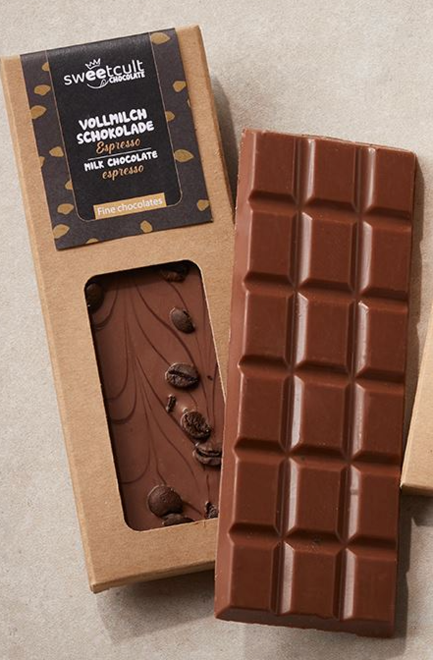 Schokoladentafel handgefertigt Vollmilch-Espresso / Vollmilch gesalzenes Karamell 50 g