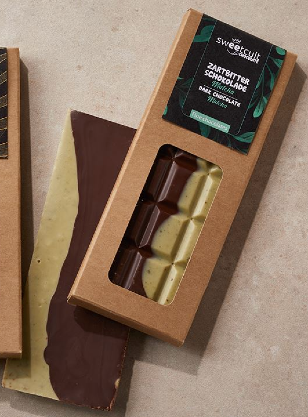 Schokoladentafel handgefertigt Zartbitter-Matcha / Vollmilch-Chai 50 g