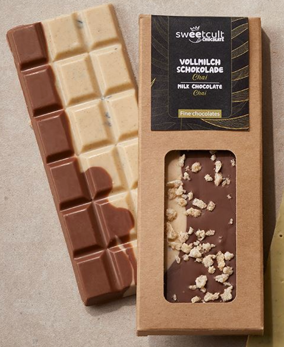 Schokoladentafel handgefertigt Zartbitter-Matcha / Vollmilch-Chai 50 g