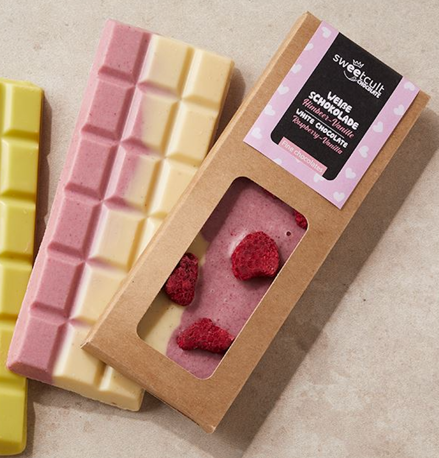 Schokoladentafel handgefertigt Limette-Kakao / Himbeer-Vanille 50 g