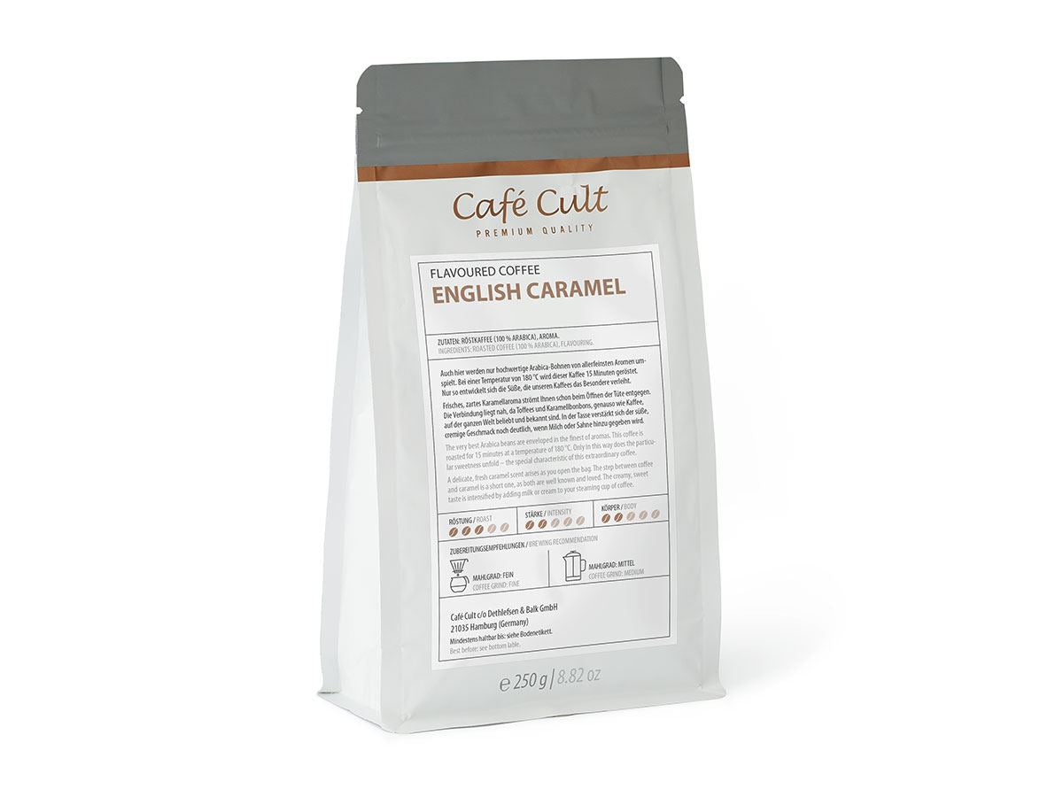 Kaffee „English Caramel“ 250 g, ganze Bohne aromatisiert